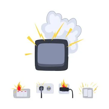Electrical short circuit causing sparks and equipment fire Stock Illustration