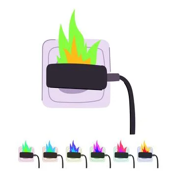 Electrical short circuit fire vector cartoon graphic Stock Illustration