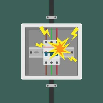Electrical short circuit in a fuse box Stock Illustration