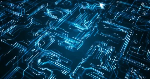 Electrical signals in electronic circuit. Technology and Quantum computing conce Stock Footage 123694316