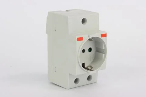 Electrical socket for installation on a din rail on electrical panel. Stock Photos