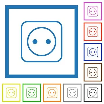 Electrical socket with one outlet outline flat framed icons Illustrazione stock
