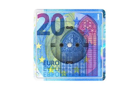 Electrical socket, outlet with 20 euro texture. 3D rendering Illustrazione stock