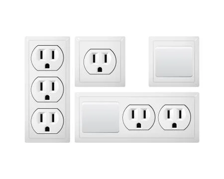 Electrical socket Type B with switch. Power plug. Receptacle from USA. Illustrazione stock