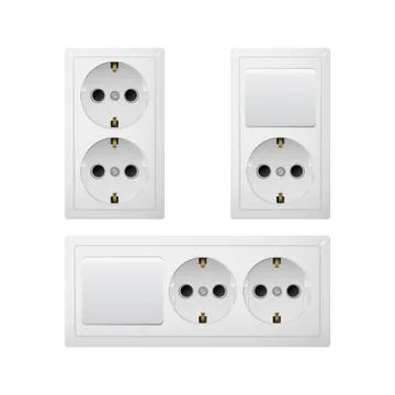 Electrical socket Type F with switch. Power plug. Stock Illustration