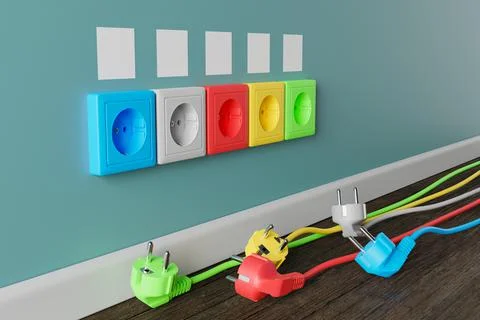 An electrical socket in the wall in the apartment of the house. Stock Photos