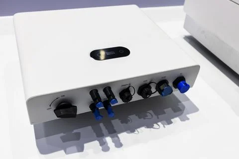 Electrical sockets in the control panel cabinet set for adjusting the elect.. Stock Photos