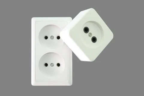 Electrical sockets on a grey background 1 Stock Photos