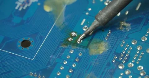 Electrical soldering circuit pcb board solder repair engineering device Video stock 336585364