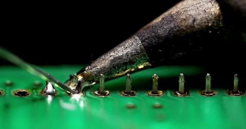 Electrical soldering circuit pcb board solder repair engineering device Video stock 336585366