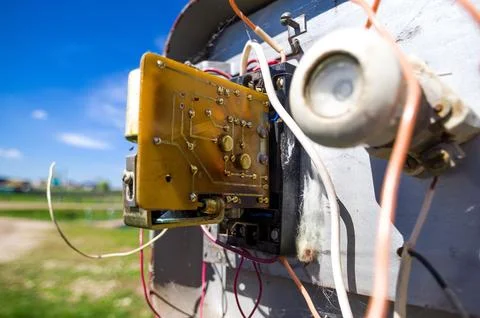 Electrical street light device exposed to the elements Stock Photos