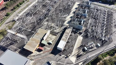 Electrical substation aerial view of power grid infrastructure Stock Footage 340513695