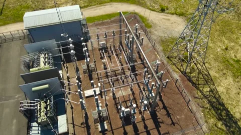 Electrical Substation Aerial View Showing Power Grid Infrastructure 库存影片 336650791