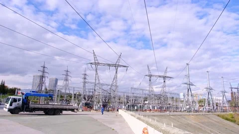 Electrical substation and a high voltage electric line 스톡 동영상 158498583