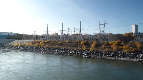 Electrical substation and a high voltage electric line Stock Footage 161647349