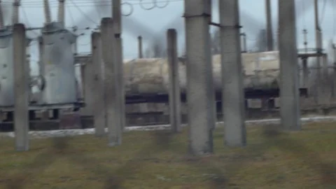 Electrical substation, behind the fence Stock Footage 123070663