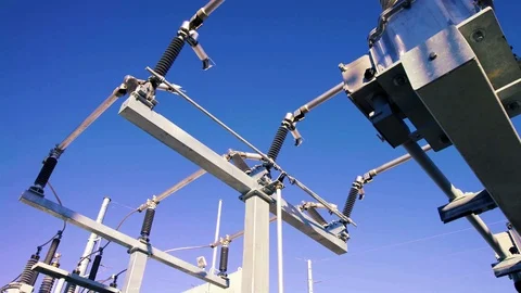 Electrical substation Disconnector, electrical Isolator or Isolation Switch Stock Footage 102778940