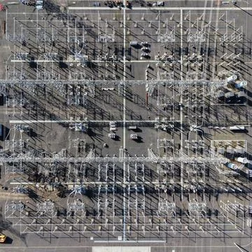 Electrical substation distributing power in a complex grid system Stock Photos