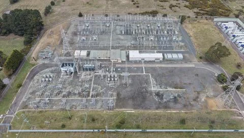 Electrical substation distributing power in modern energy grid Stock Photos