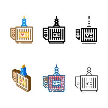 Electrical substation electrical engineer color icon vector set 스톡 일러스트