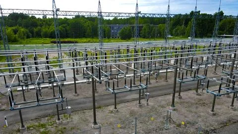 Electrical substation generating and distributing power grid Stock Photos
