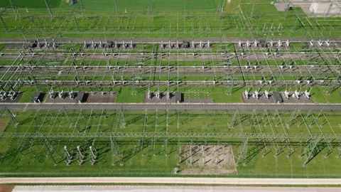 Electrical substation with high voltage power lines. Energy transmission Video stock 272462640