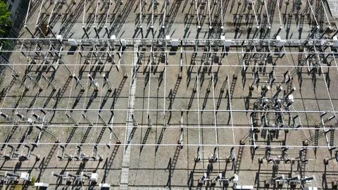 Electrical substation infrastructure distributing power grid energy Stock Photos