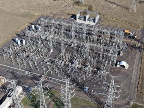 Electrical substation maintaining essential power grid infrastructure Stock Photos