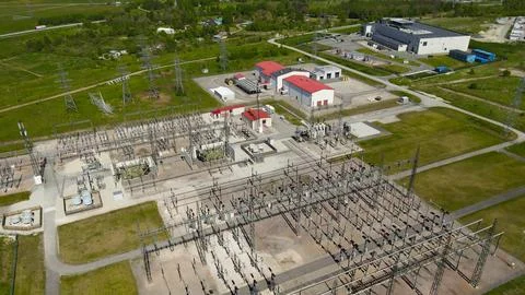Electrical substation powering AI data center infrastructure Foto stock