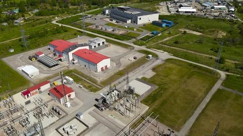 Electrical substation powering secure AI data center infrastructure Stock Photos