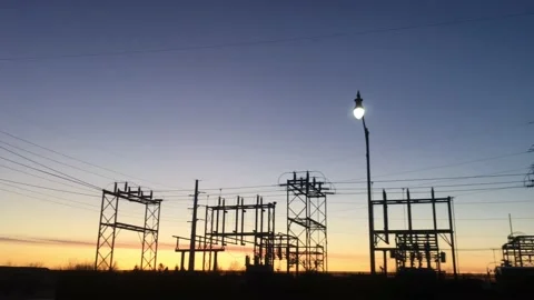 Electrical Substation at Sunset  Stock Footage 171436866