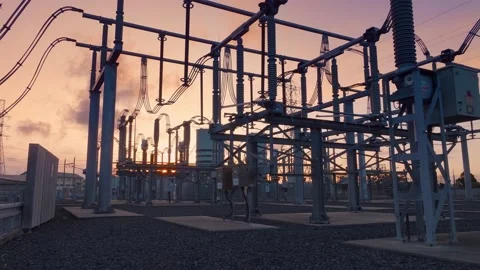 Electrical substation at sunset Video stock 208664101