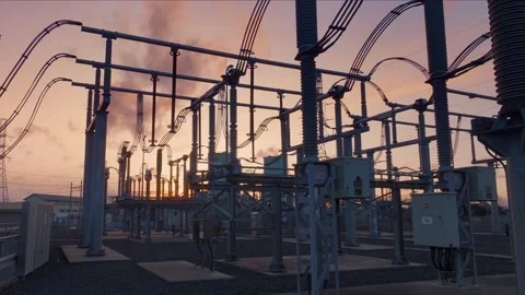 Electrical substation at sunset Stock-Footage 208664387