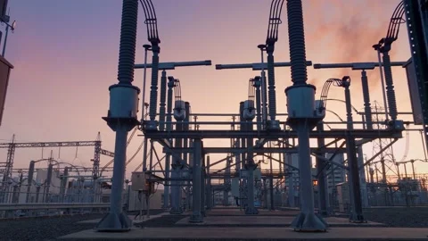 Electrical substation at sunset Stock Footage 208665588