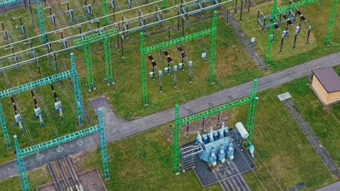 Electrical Substation Supporting Smart Grid and Critical Energy Security Stock Footage 340596363