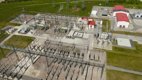 Electrical substation supporting vast AI data center operations Stock Photos