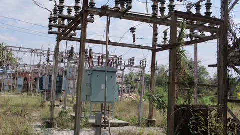 Electrical substation with transformers and power distribution equipment Video stock 329561434