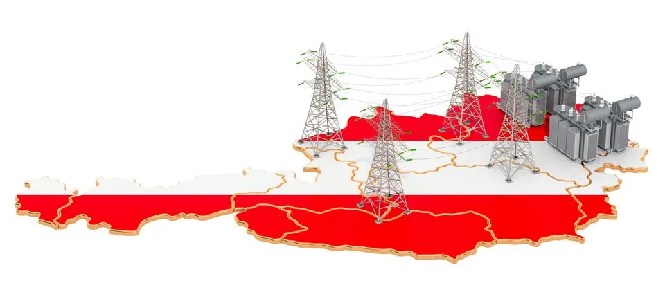 Electrical substations in Austria, 3D rendering Stock Illustration