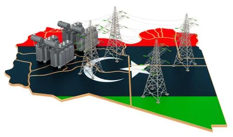 Electrical substations in Libya, 3D rendering Stock Illustration