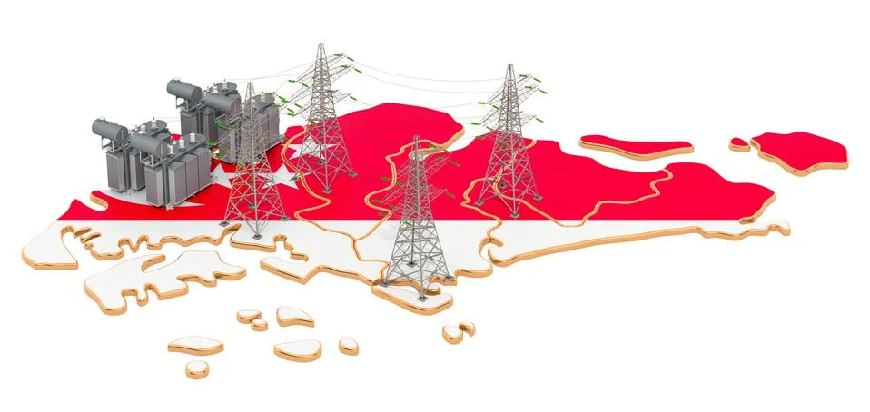 Electrical substations in Singapore, 3D rendering Ilustración de archivo