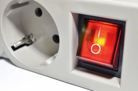  electrical switch closeup of electrical line with power switch button; fo... Fotos Stock