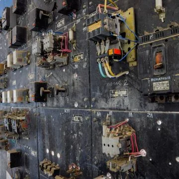 Electrical switchboard pumping station. Control units and electr Foto stock