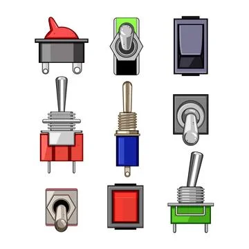 Electrical switches set representing power control functionality Stock Illustration