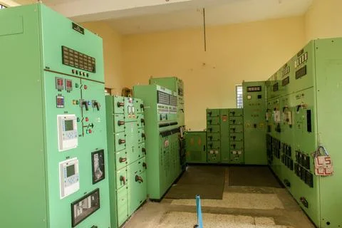 Electrical switchgear, Industrial electrical switch panel at substation in .. Foto stock