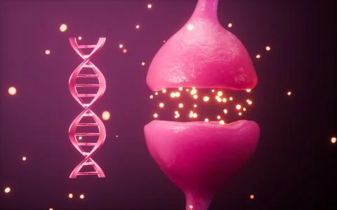 Electrical synapses and DNA, human genes and nervous system concepts, 3d re.. Stock Illustration
