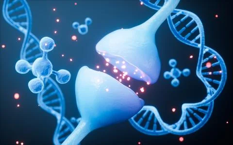 Electrical synapses and DNA, human genes and nervous system concepts, 3d re.. Stock Illustration