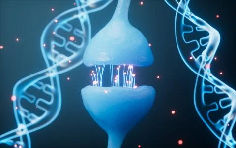 Electrical synapses and DNA, human genes and nervous system concepts, 3d re.. Stock Illustration