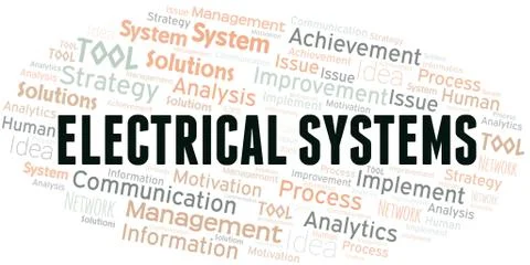 Electrical Systems typography vector word cloud. Illustrazione stock