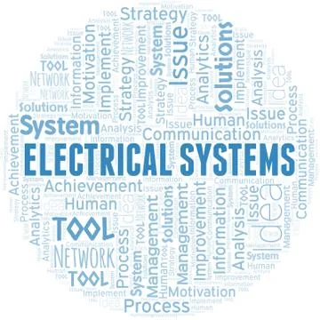Electrical Systems typography vector word cloud. Illustrazione stock