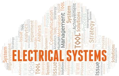 Electrical Systems typography vector word cloud. Illustrazione stock